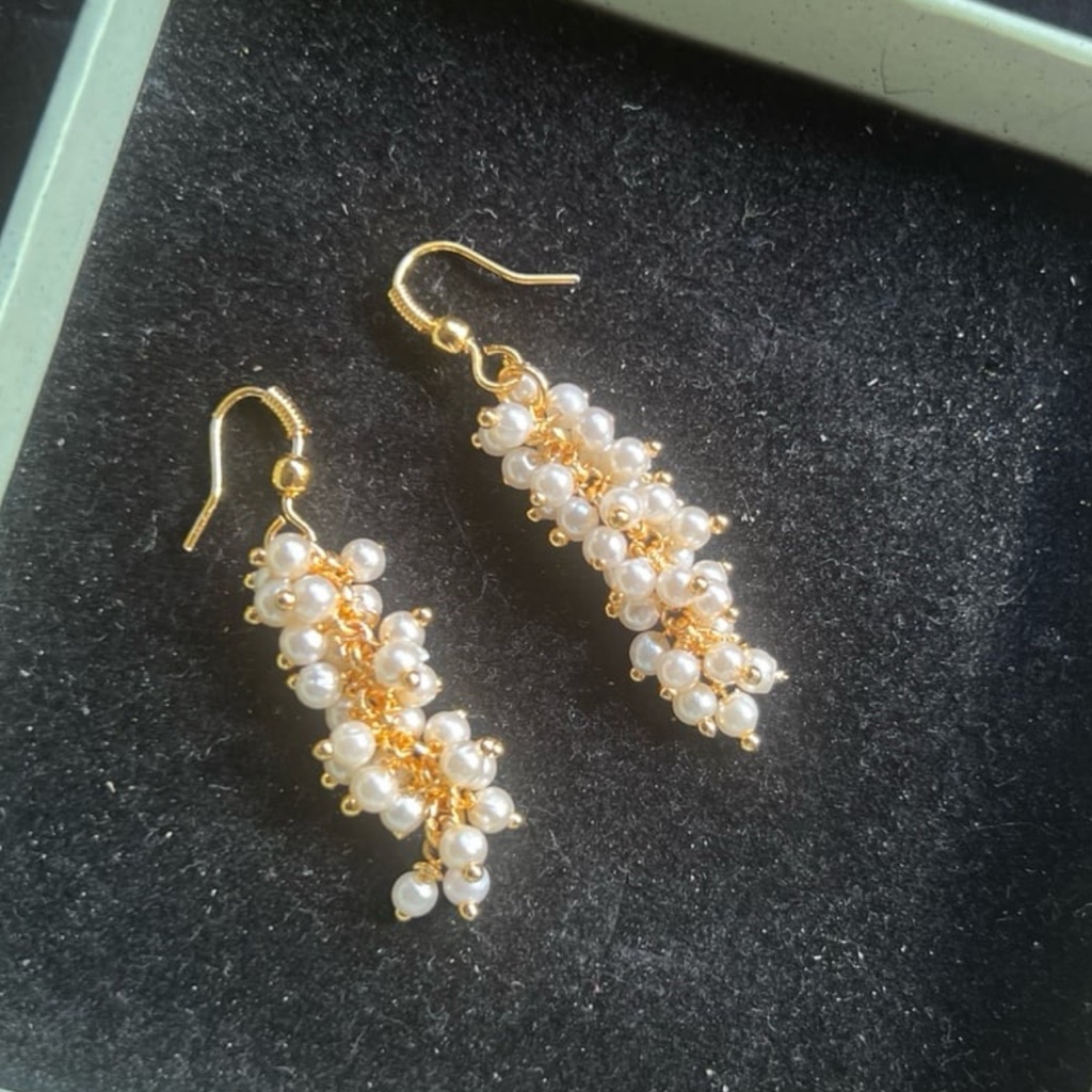 14 Kt Gold Plated Pearl Earrings Handmade